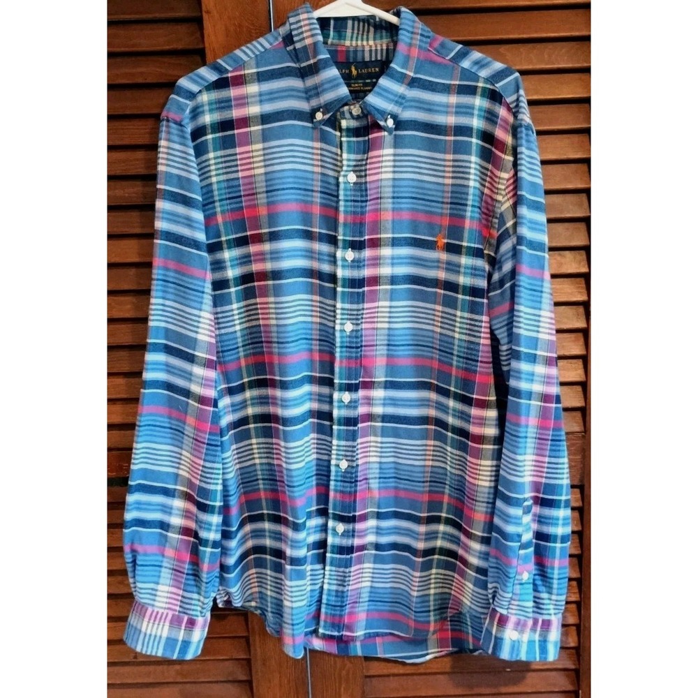 Polo Ralph Lauren Custom Fit Performance Flannel Long Sleeve Plaid Shirt Mens L